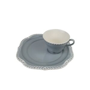 Vintage Harker Pottery Ware Gray Snack Set Cup and Plate